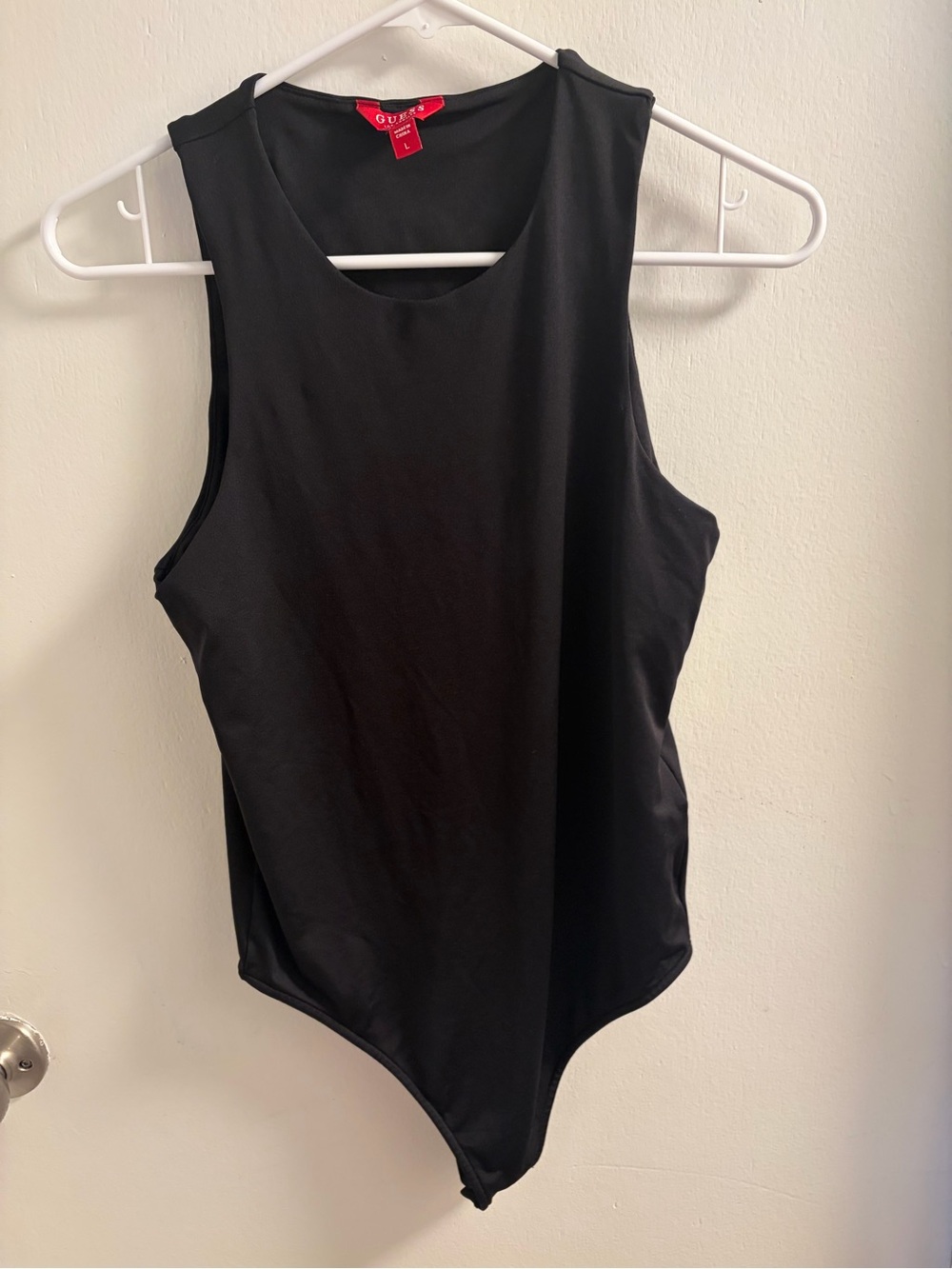 GUESS Black Sleek High Neck Sleeveless Bodysuit Cutout Back Thong Large L